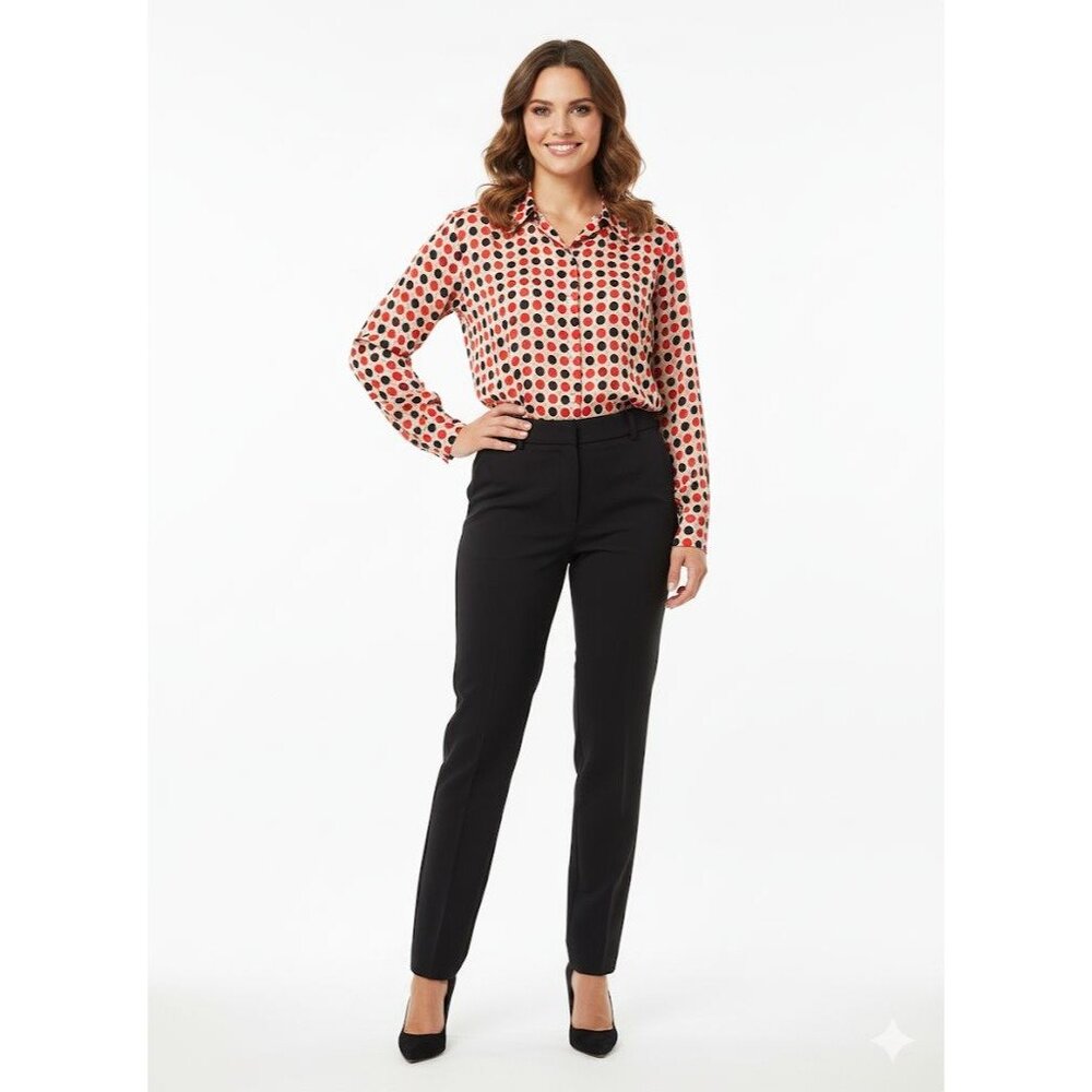 Austin Reed Polka Dot Long Sleeve Silk Blouse S Red & Black Made In China